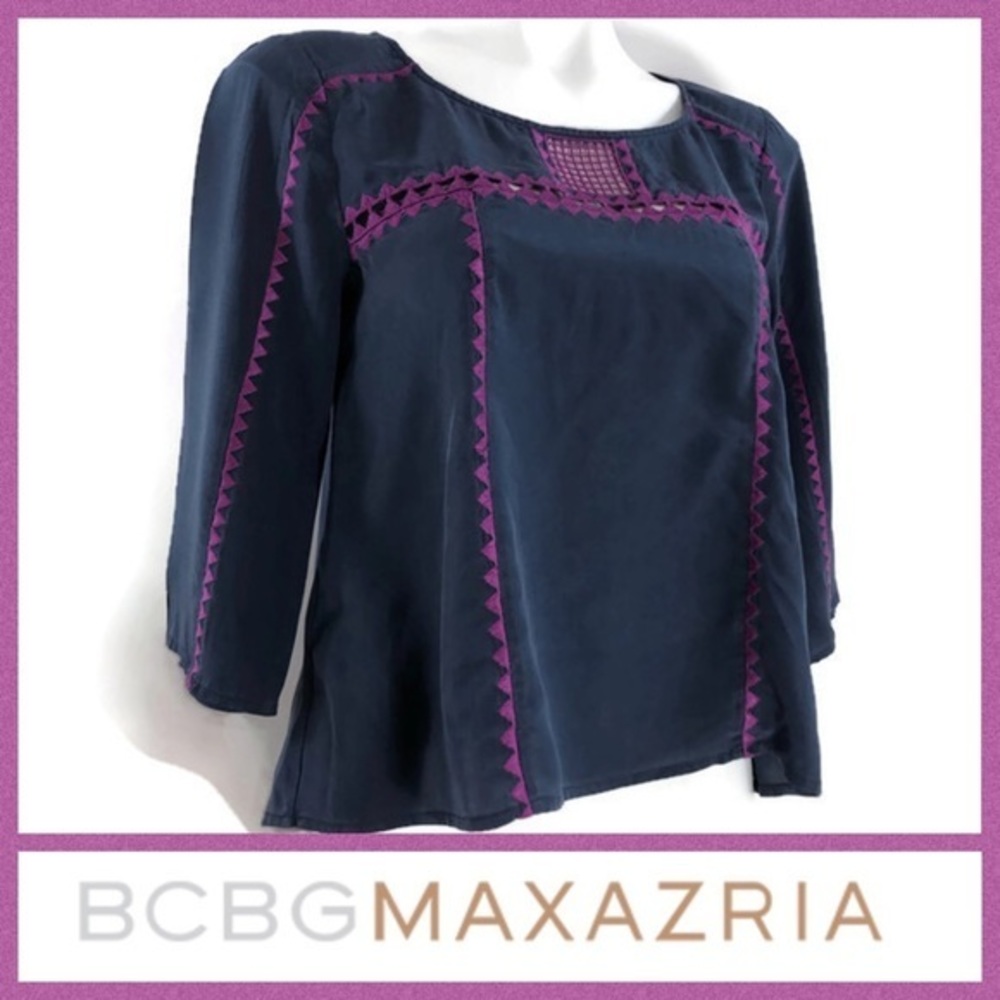 BCBG Maxazria 100% Silk Embroidered Top